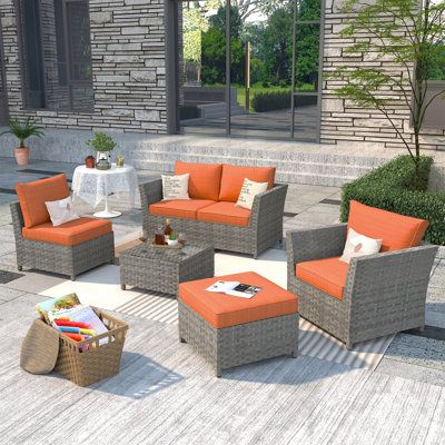 Winston Porter Nakeisha 4 - Person Outdoor Seating Group w_ Cushions orange _ Wayfair Canada